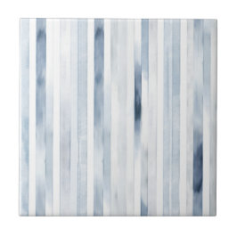 Modern waterverf blauw en wit strepenpatroon tegeltje