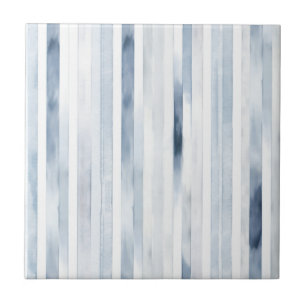 Modern waterverf blauw en wit strepenpatroon tegeltje