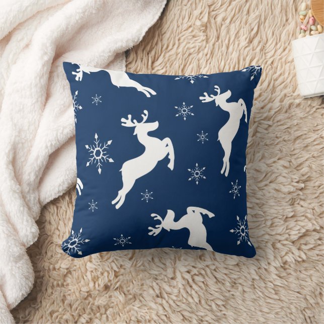 Modern Waterverf Blauw Rendier Sneeuw Kerstmis Kussen (Deken)