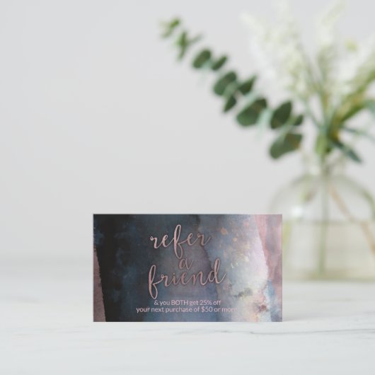 Modern Waterverf Blauw & Roos Goud Verwijs een vri Aanbevelingskaartje (Staand voorkant)