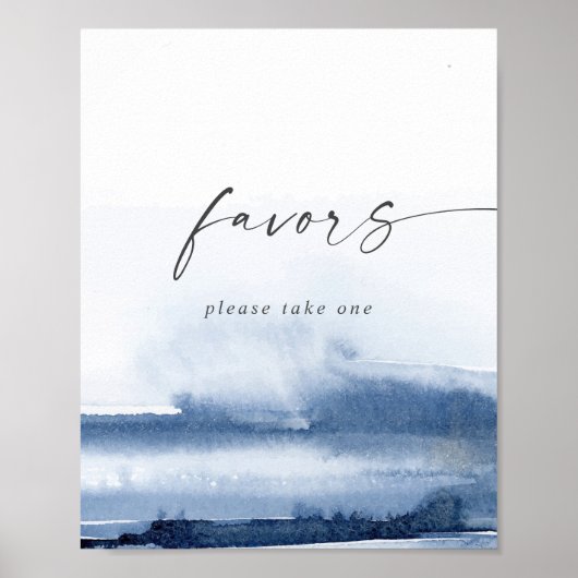 Modern waterverf | Blauw trouwgunst teken Poster (Voorkant)