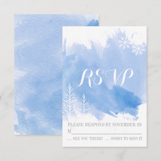 Modern waterverf blauw winterbruiloft RSVP antwoor (Voorkant / Achterkant)