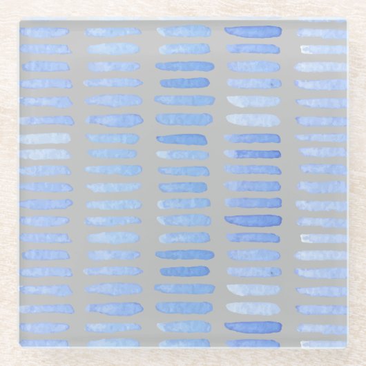 Modern Waterverf blauwe lijnen op grijs Glazen Onderzetter (Voorkant)