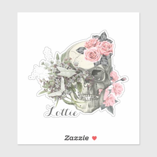Modern Waterverf Bloemen Halloween Skull Script Sticker (Vel)