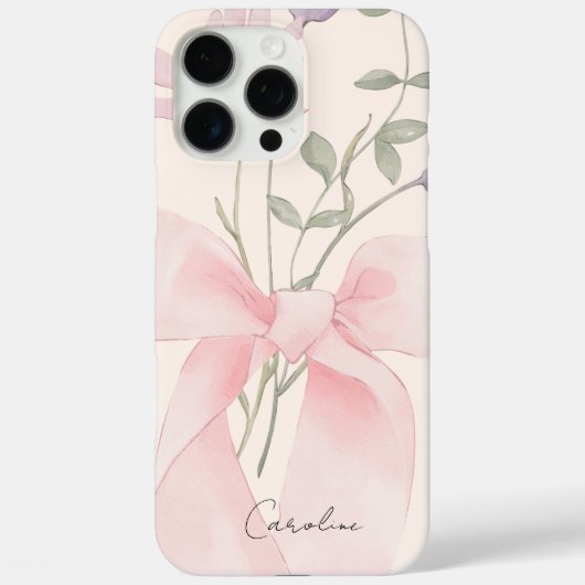 Modern Waterverf Bloemen Stijlvol Roze Bow Script Case-Mate iPhone Case (Achterkant)