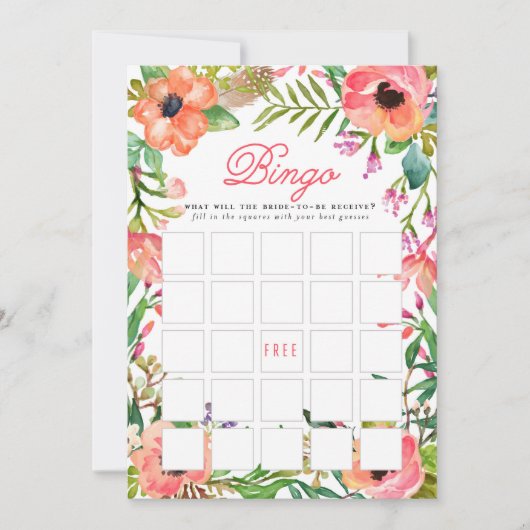 Modern Waterverf Bloemen Vrijgezellenfeest Bingo s Kaart (Voorkant)