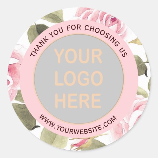 Modern Waterverf Bloemendesign Roze Uw Logo Ronde Sticker (Voorkant)