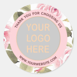 Modern Waterverf Bloemendesign Roze Uw Logo Ronde Sticker