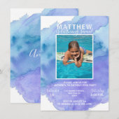 Modern Waterverf Blue Boy POOL VERJAARDAGSFEEST Kaart (Voorkant / Achterkant)