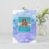 Modern Waterverf Blue Boy POOL VERJAARDAGSFEEST Kaart (Staand voorkant)