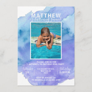 Modern Waterverf Blue Boy POOL VERJAARDAGSFEEST Kaart