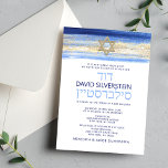 Modern Waterverf Blue Gold Bar Mitzvah Hebrew Kaart<br><div class="desc">Mooie religieuze Joodse Bar Mitzvah-uitnodigingskaarten. Moderne, maar elegante waterverf in blauw penseellijnkleuren, licht tot blauw. Gold Star van David in het midden met faux gouden borstelslag. Moderne scriptletters. 'Wordt naar de TORAH geroepen als een Bar Mitzvah'. Voorlopig voor 13-jarige zoon, jongen. Eenvoudig te bewerken - voeg alleen uw informatie/tekst toe.De...</div>