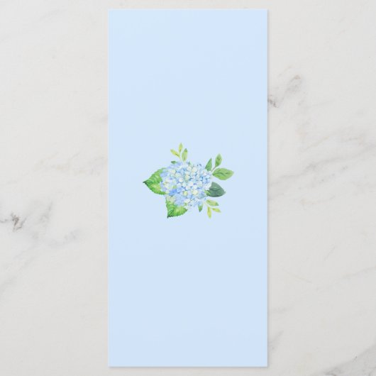 Modern Waterverf Blue Hydrangea Wedding Menu (Achterkant)