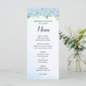 Modern Waterverf Blue Hydrangea Wedding Menu (Staand voorkant)