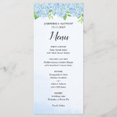 Modern Waterverf Blue Hydrangea Wedding Menu (Voorkant)