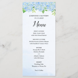 Modern Waterverf Blue Hydrangea Wedding Menu