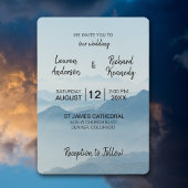 Modern Waterverf Blue Mountain Typography Wedding Kaart