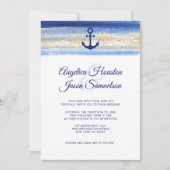 Modern Waterverf Blue Navy Gold Nautical Wedding Kaart (Voorkant)