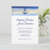 Modern Waterverf Blue Navy Gold Nautical Wedding Kaart (Staand voorkant)