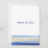 Modern Waterverf Blue Navy Gold Nautical Wedding Kaart (Achterkant)