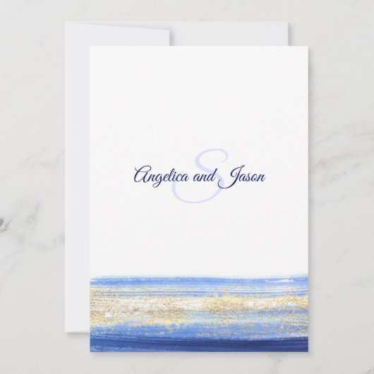 Modern Waterverf Blue Navy Gold Nautical Wedding Kaart (Achterkant)