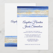 Modern Waterverf Blue Navy Gold Wedding Kaart (Voorkant / Achterkant)