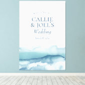 Modern Waterverf Blue Ocean Wedding Welcome Sign Canvas Afdruk (Insitu (Houten vloer))