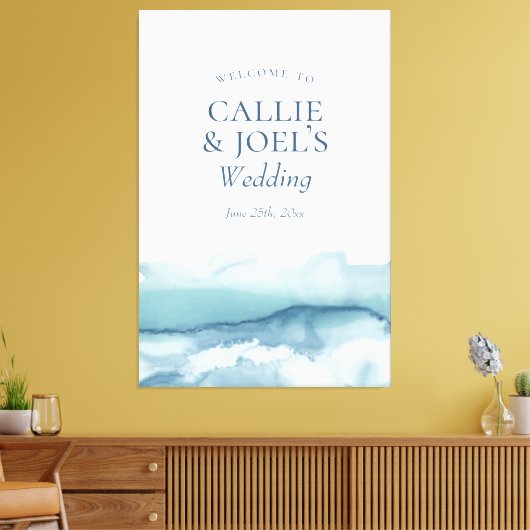 Modern Waterverf Blue Ocean Wedding Welcome Sign Canvas Afdruk (Insitu (Woonkamer))