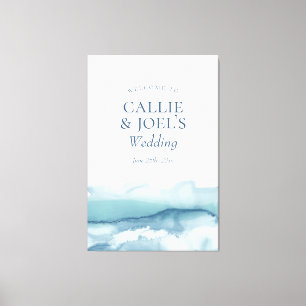 Modern Waterverf Blue Ocean Wedding Welcome Sign Canvas Afdruk