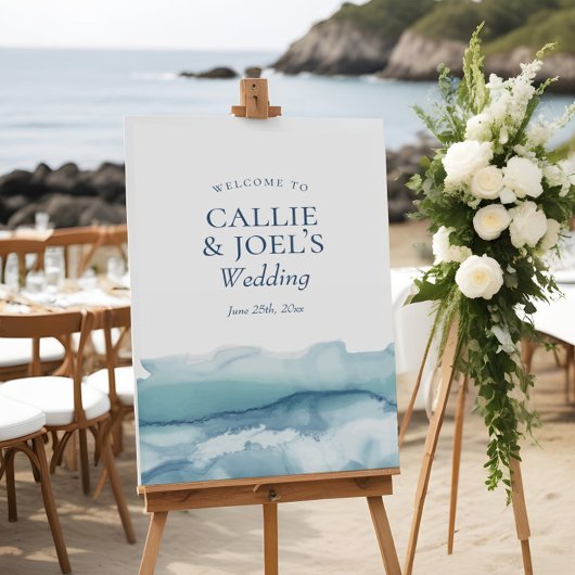 Modern Waterverf Blue Ocean Wedding Welcome Sign Poster