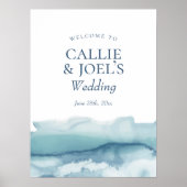 Modern Waterverf Blue Ocean Wedding Welcome Sign Poster (Voorkant)