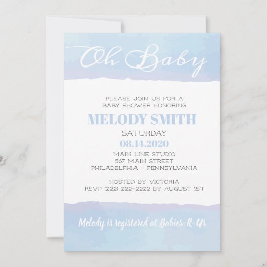 Modern Waterverf Blue OH BABY Baby shower Kaart (Voorkant)
