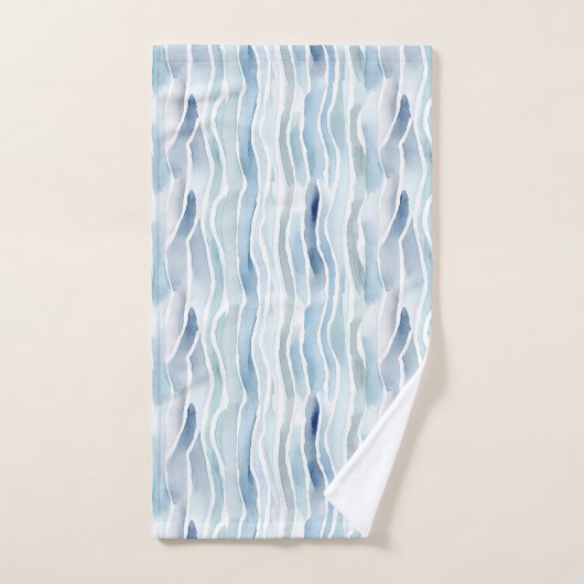Modern Waterverf Blue Wave Stripe Pattern Bad Handdoek (Handdoek)