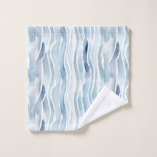 Modern Waterverf Blue Wave Stripe Pattern Bad Handdoek (Wasdoekje)
