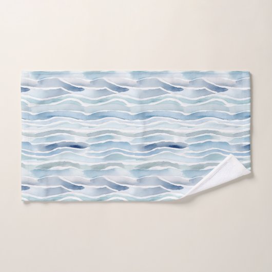 Modern Waterverf Blue Wave Stripe Pattern Bad Handdoek (Handdoek)
