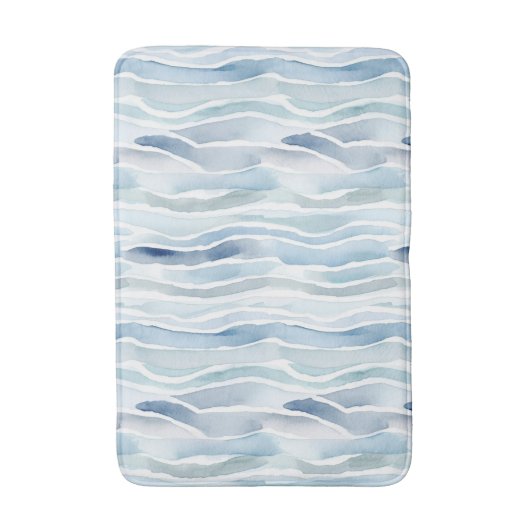 Modern Waterverf Blue Wave Stripe Pattern Badmat (Voorkant Verticaal)