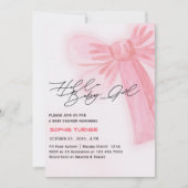 Modern Waterverf Blush Pink Bow Girl Baby shower Kaart (Voorkant)