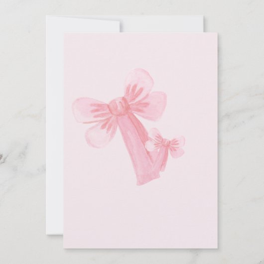 Modern Waterverf Blush Pink Bow Girl Baby shower Kaart (Achterkant)