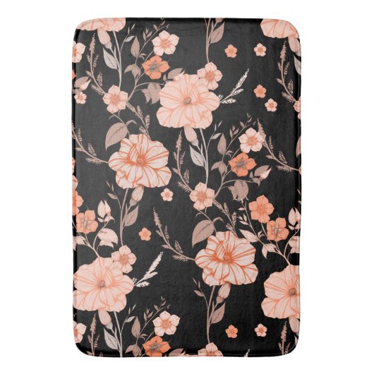 Modern waterverf botanisch patroon l Zwart Badmat (Voorkant Verticaal)