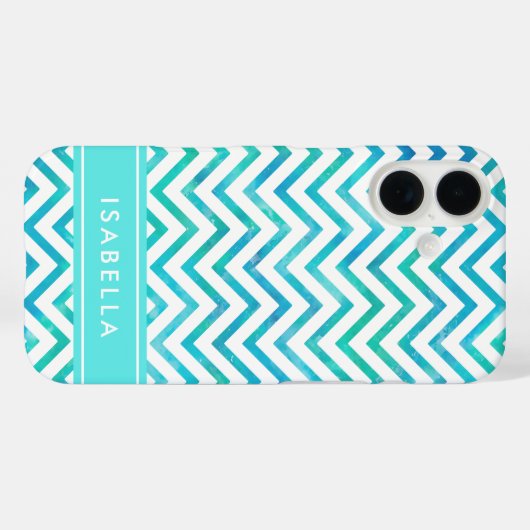 Modern Waterverf Chevron Pattern Blauw en Wit Case-Mate iPhone Case (Achterkant (horizontaal))