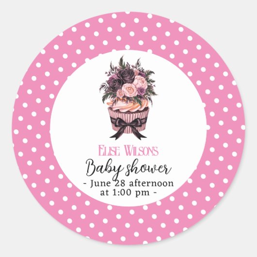 Modern waterverf cupcake baby shower ronde sticker (Voorkant)