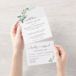 Modern Waterverf Eucalyptus Bladeren Groene Beplan All In One Uitnodiging