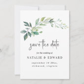 Modern Waterverf Eucalyptusbladeren Groenerie Save The Date (Voorkant)