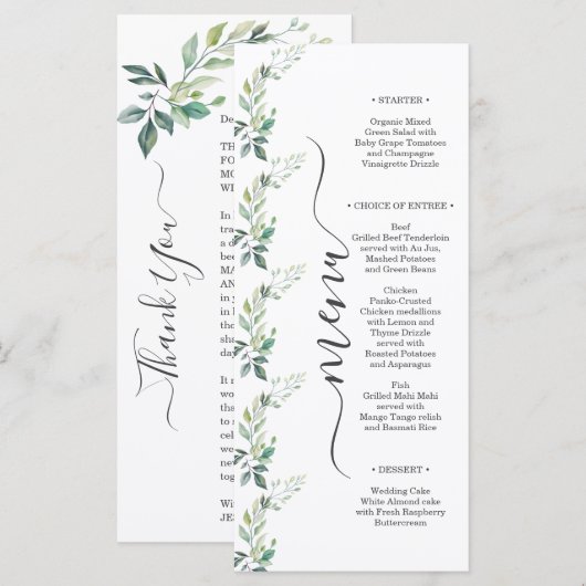 Modern Waterverf Eucalyptusbladeren Groenerij Menu (Voorkant / Achterkant)