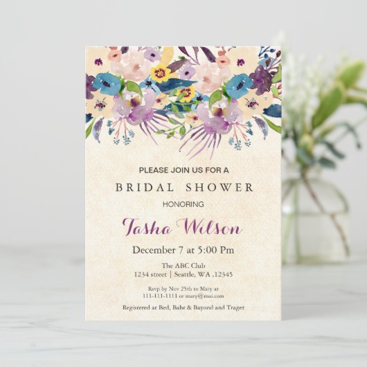 modern waterverf floral Vrijgezellenfeest Invite Kaart (Staand voorkant)