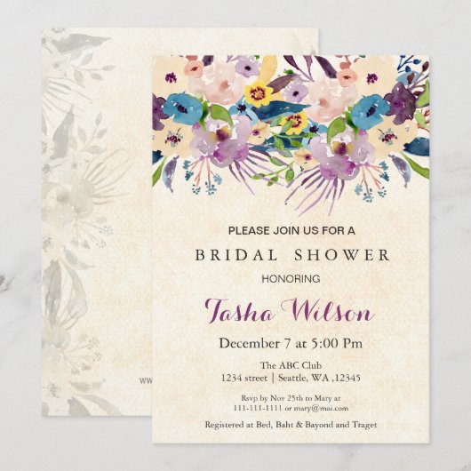 modern waterverf floral Vrijgezellenfeest Invite Kaart (Voorkant / Achterkant)