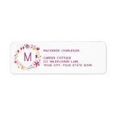 Modern Waterverf Flower Monogram Retouradres Etiket (Voorkant)