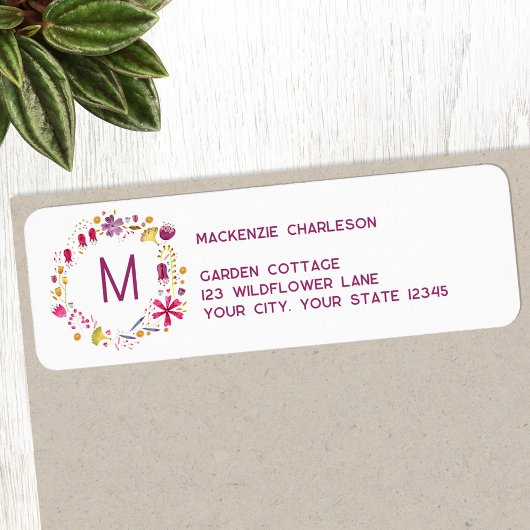 Modern Waterverf Flower Monogram Retouradres Etiket
