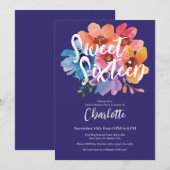 Modern Waterverf Flower Sweet 16 Party Kaart (Voorkant / Achterkant)