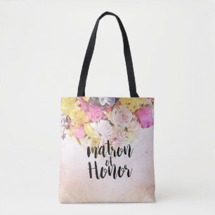 Modern Waterverf Flowers Wedding Matron of Honor Tote Bag